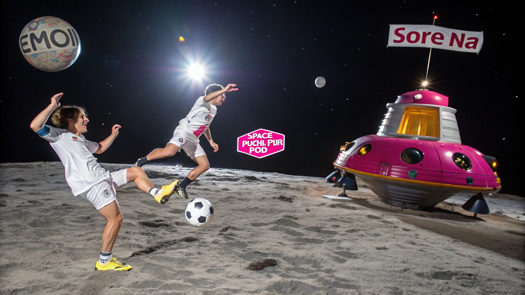 月面サッカー:ポップな宇宙船と浮遊プレイヤー