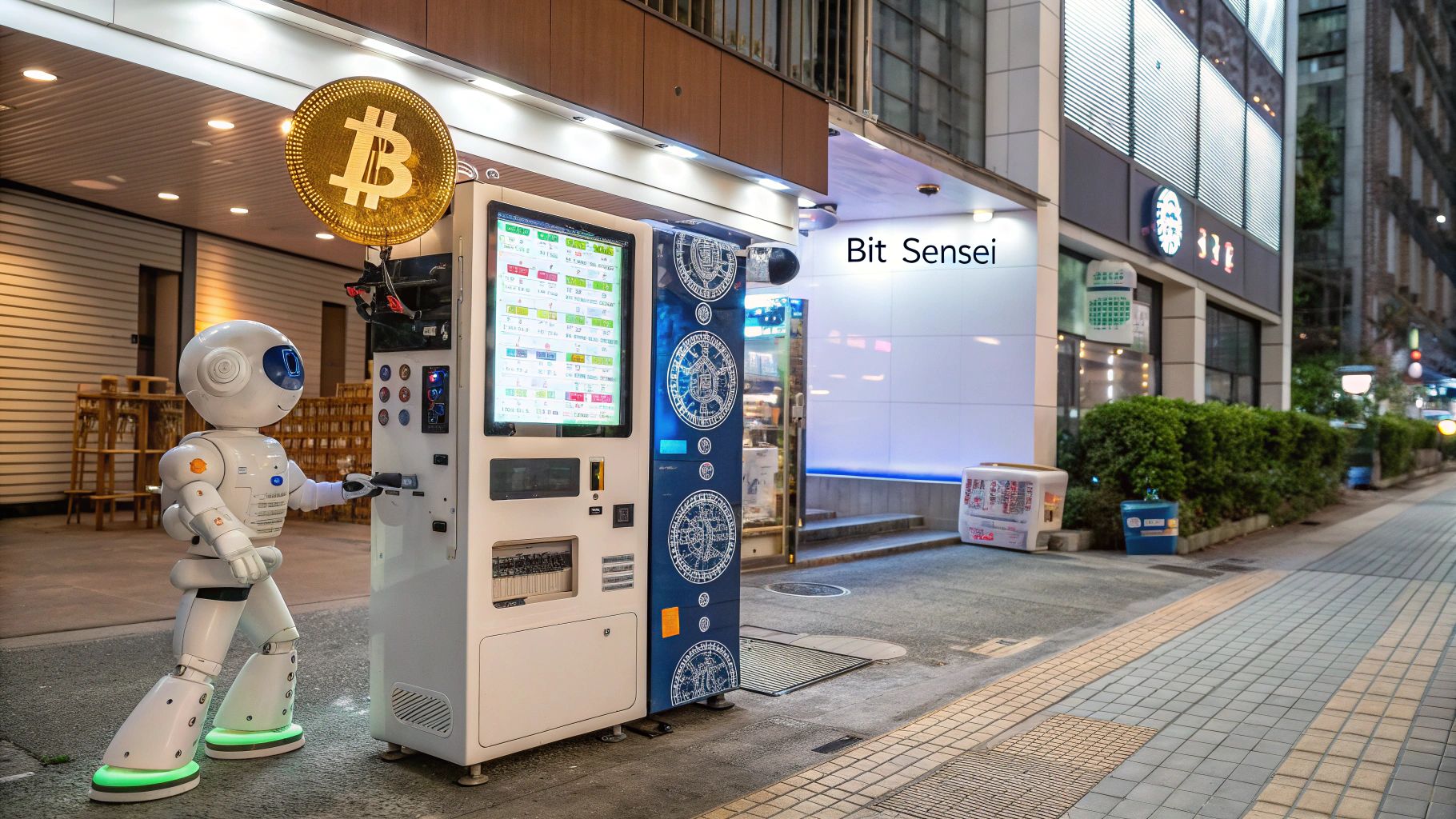 名古屋の未来都市、ビットコイン自販機とAIロボット