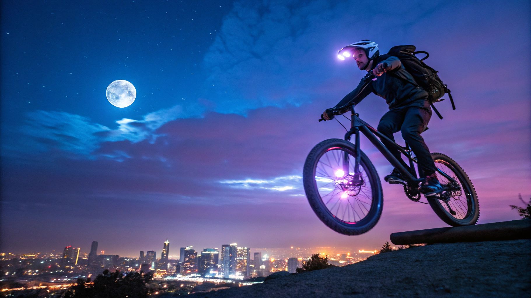 未来都市を飛ぶLED自転車