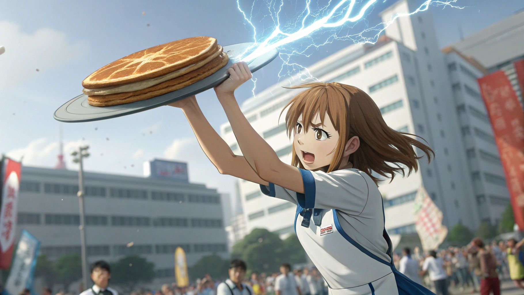 御坂美琴が電気でパンケーキを作る、アニメ風