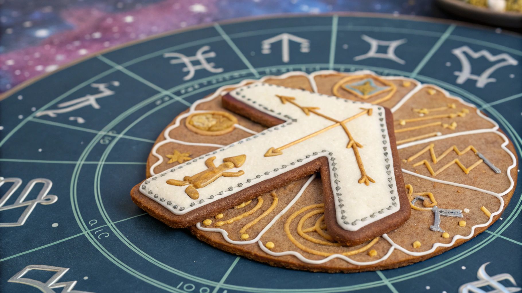 射手座クッキー、12星座モチーフ、レトロな宇宙背景
