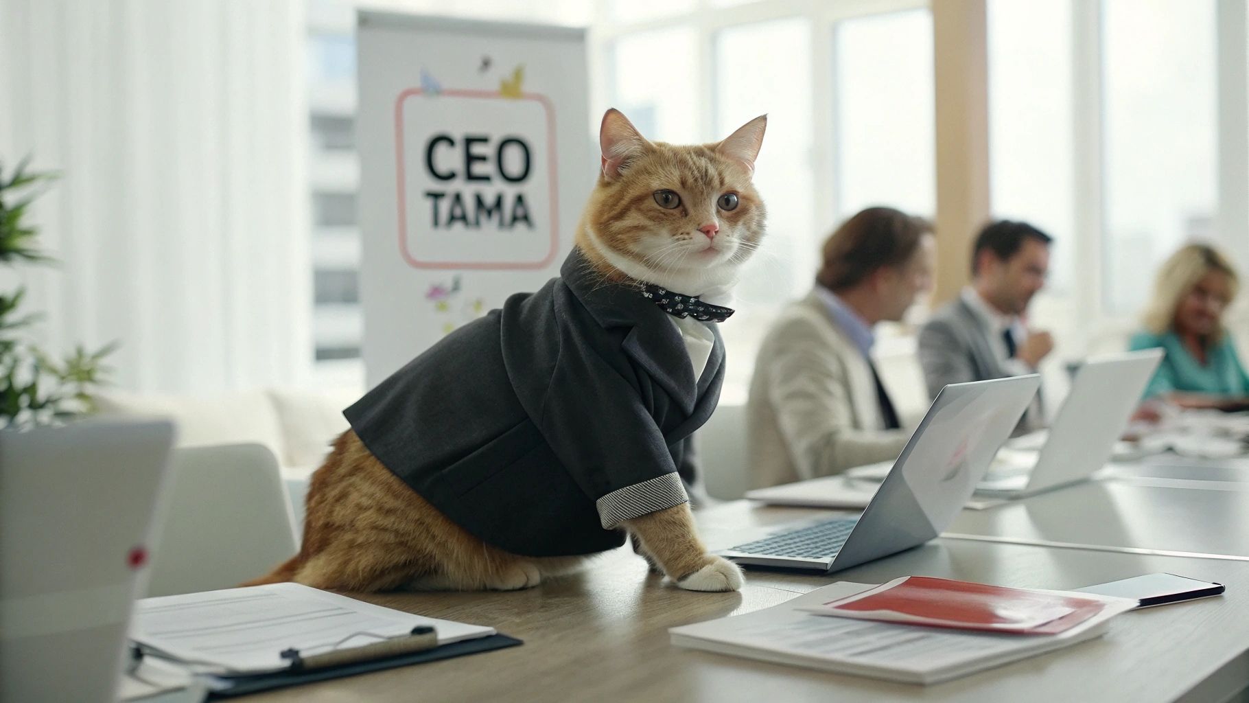 CEOタマ:猫の社長、ビジネス会議