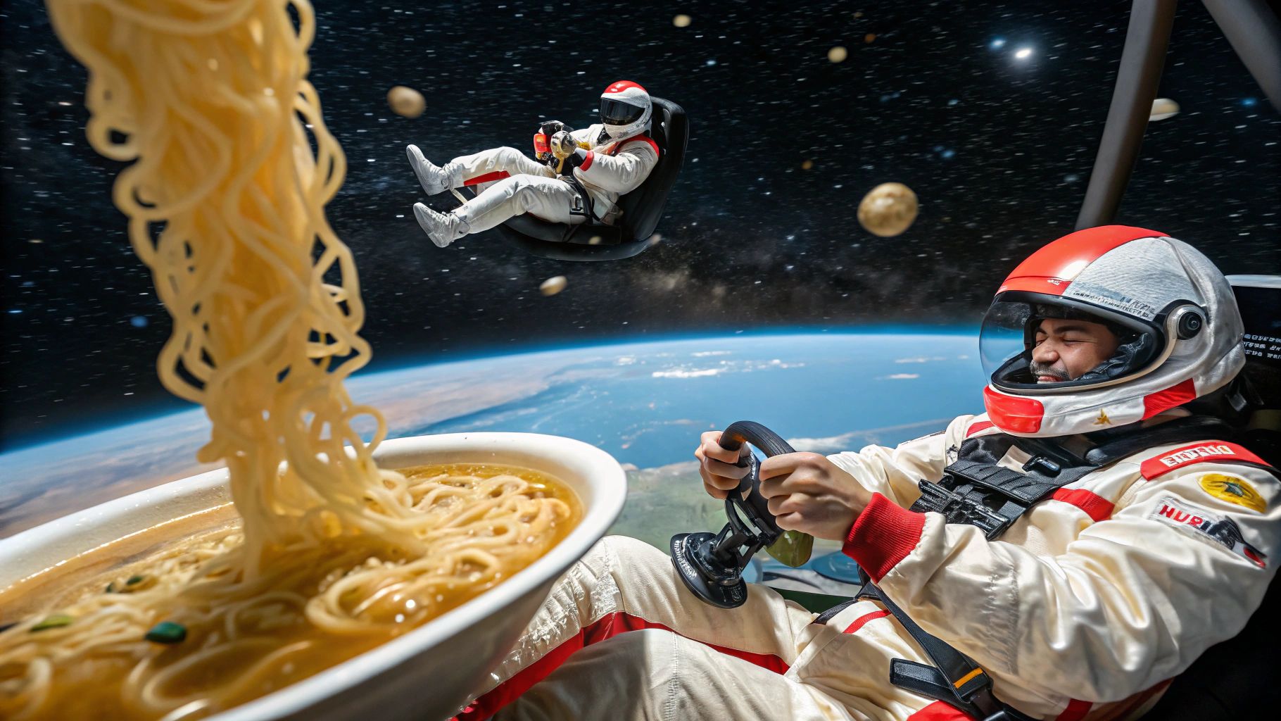 宇宙で遊ぶラーメンとマリオカート