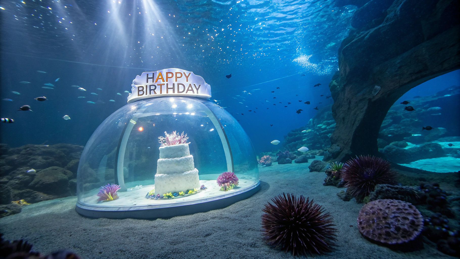 水中ドームの誕生祝いケーキ