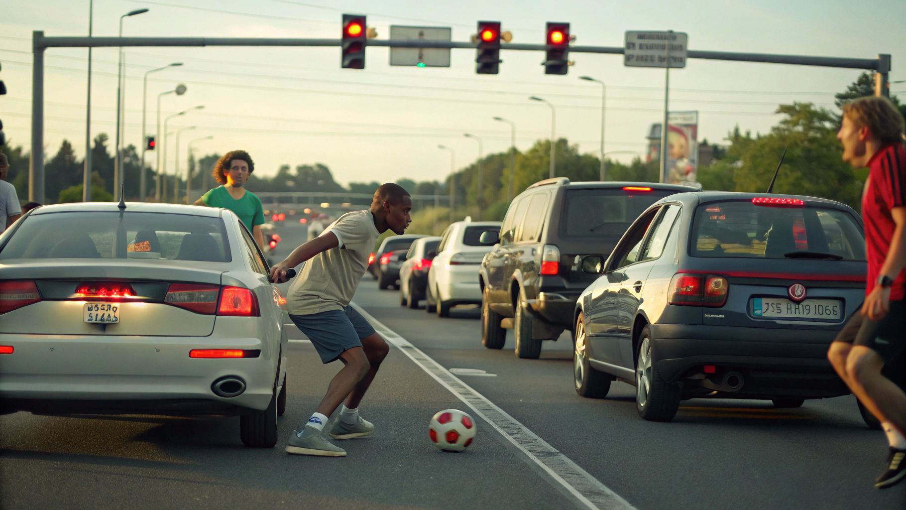 渋滞中道路サッカーフリーキック
