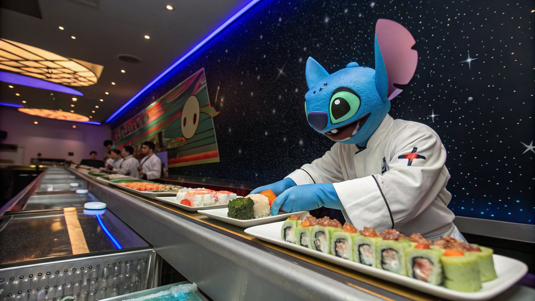 宇宙寿司店の元気なスティッチ