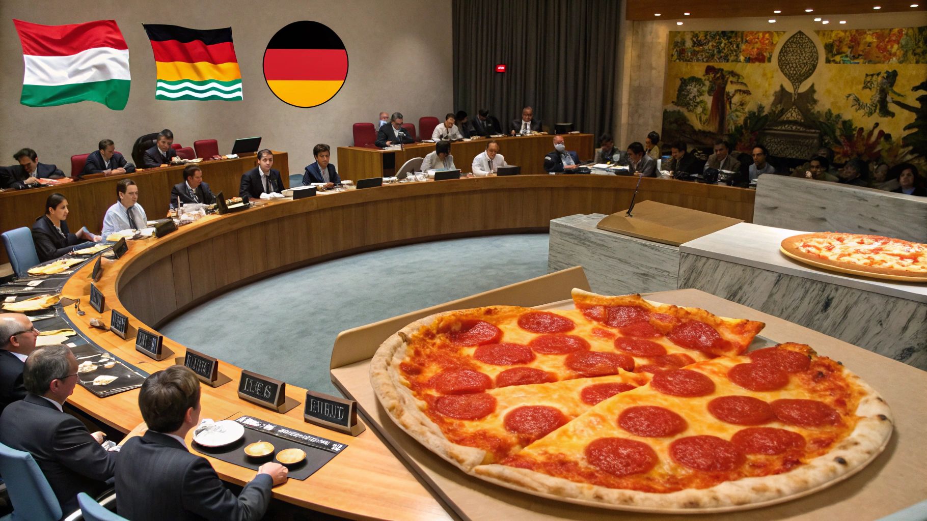 国連会議室でピザ騒動 寿司カウンター