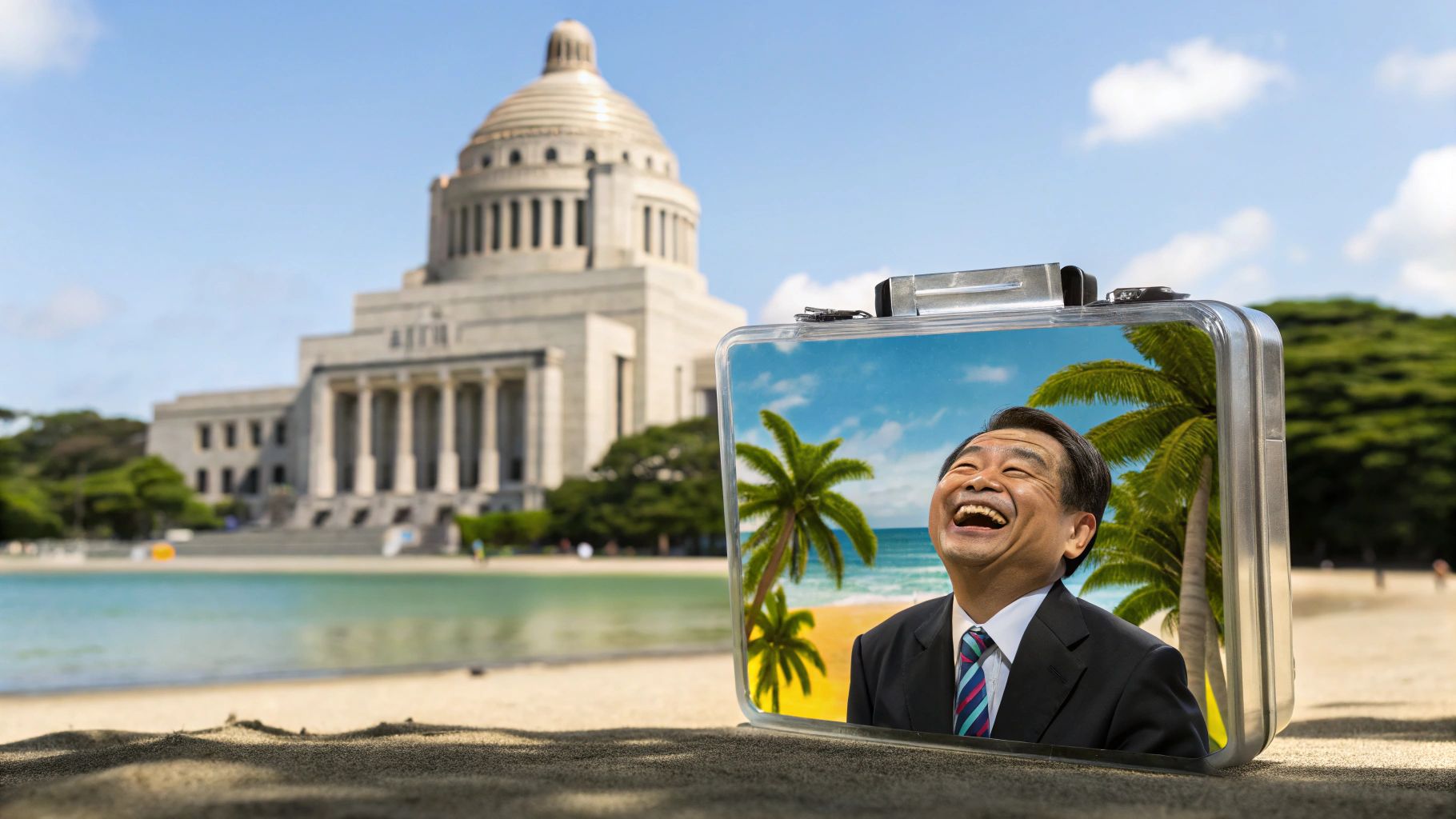 透明ケースに映る国会政治家