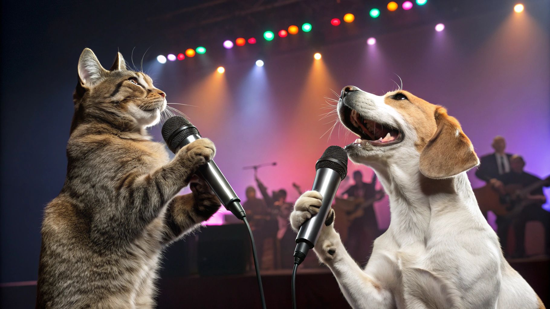 猫と犬がマイクで歌う議会ステージ