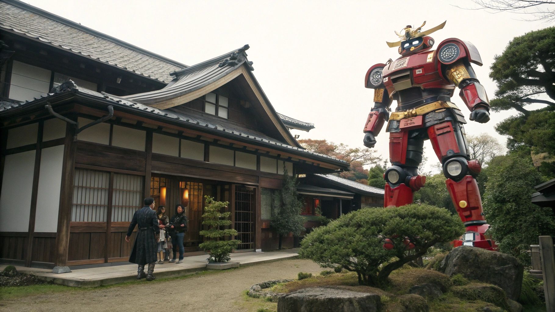 未来型ロボが伝統家屋を建設