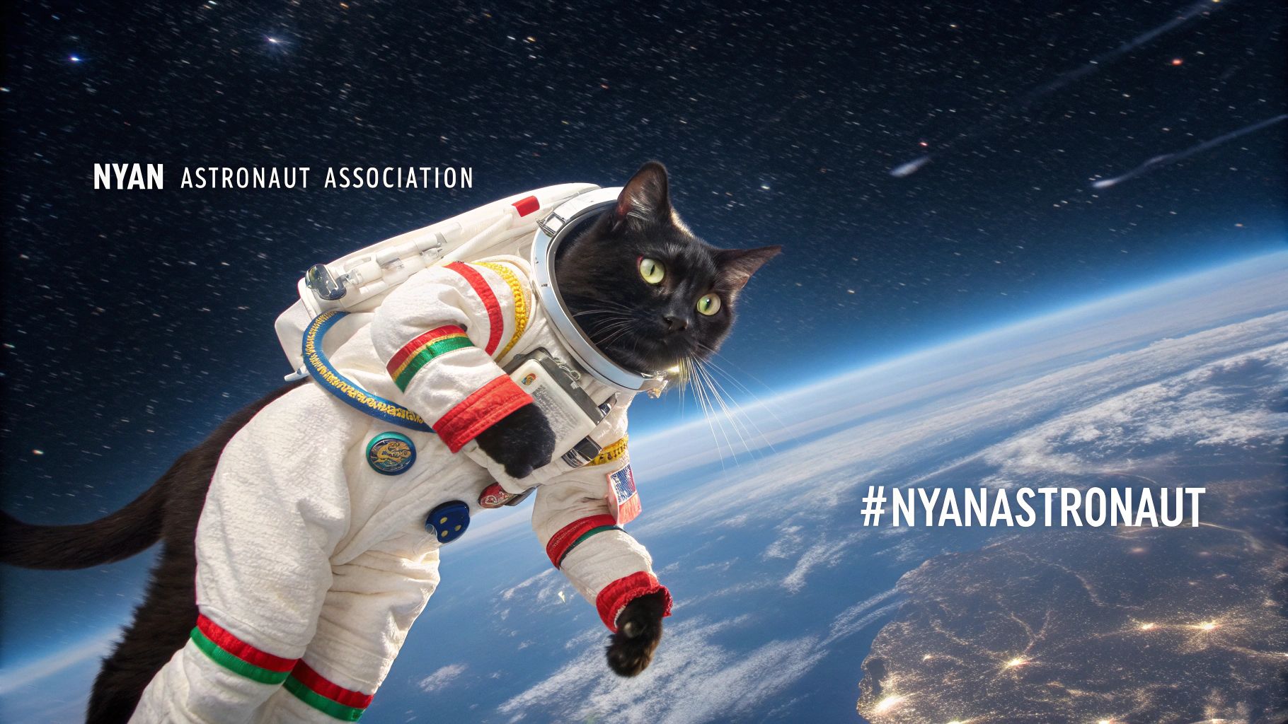カスタム宇宙服の黒猫、星空漂流