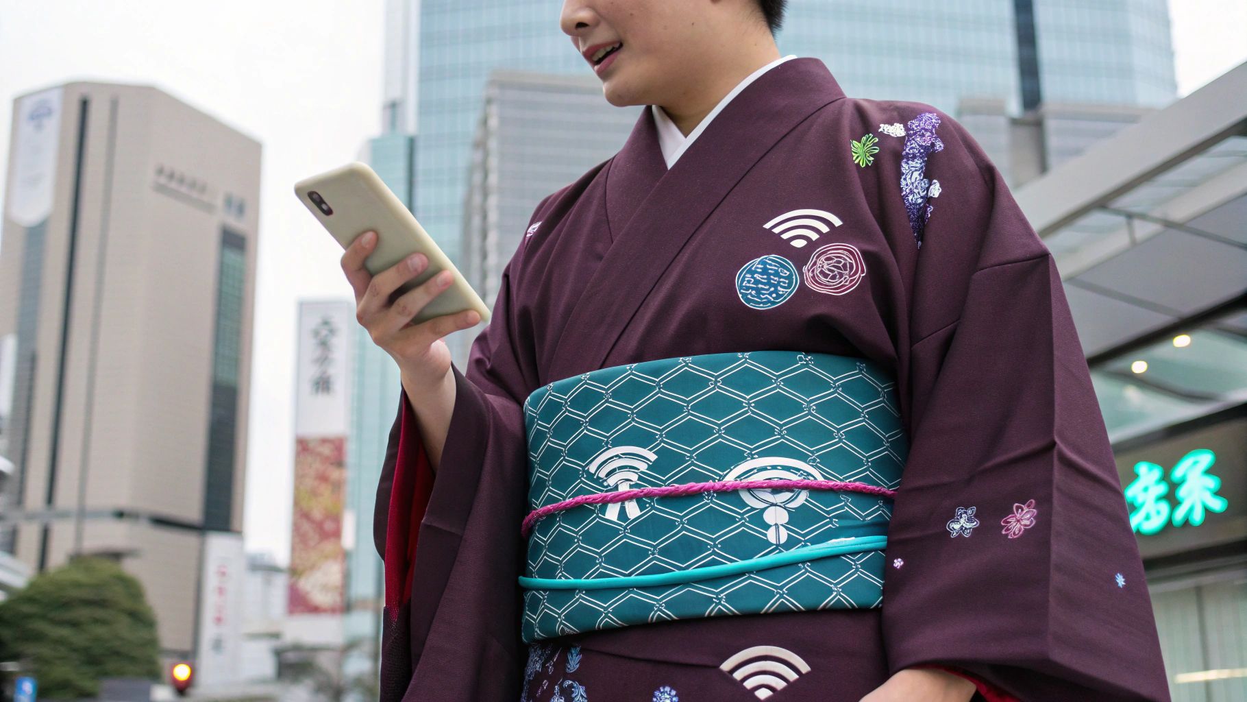 伝統着物とスマホの未来融合