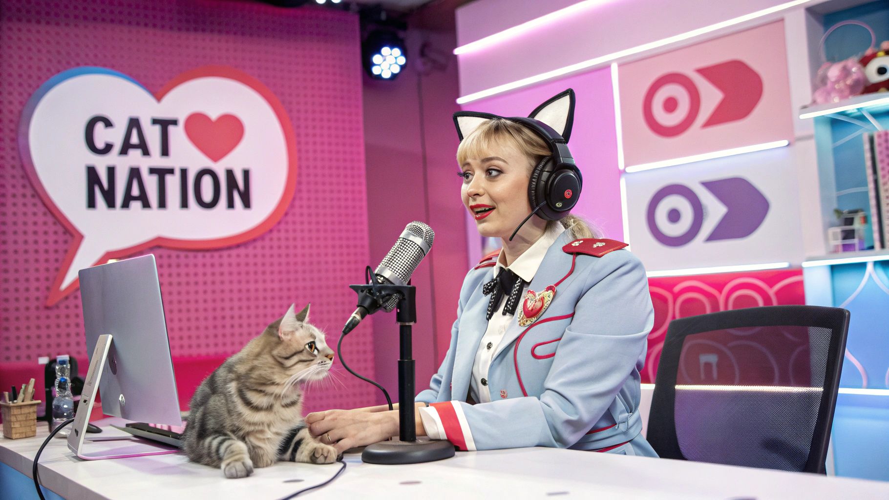 女性猫耳外交官と愛猫、猫語翻訳ラジオ