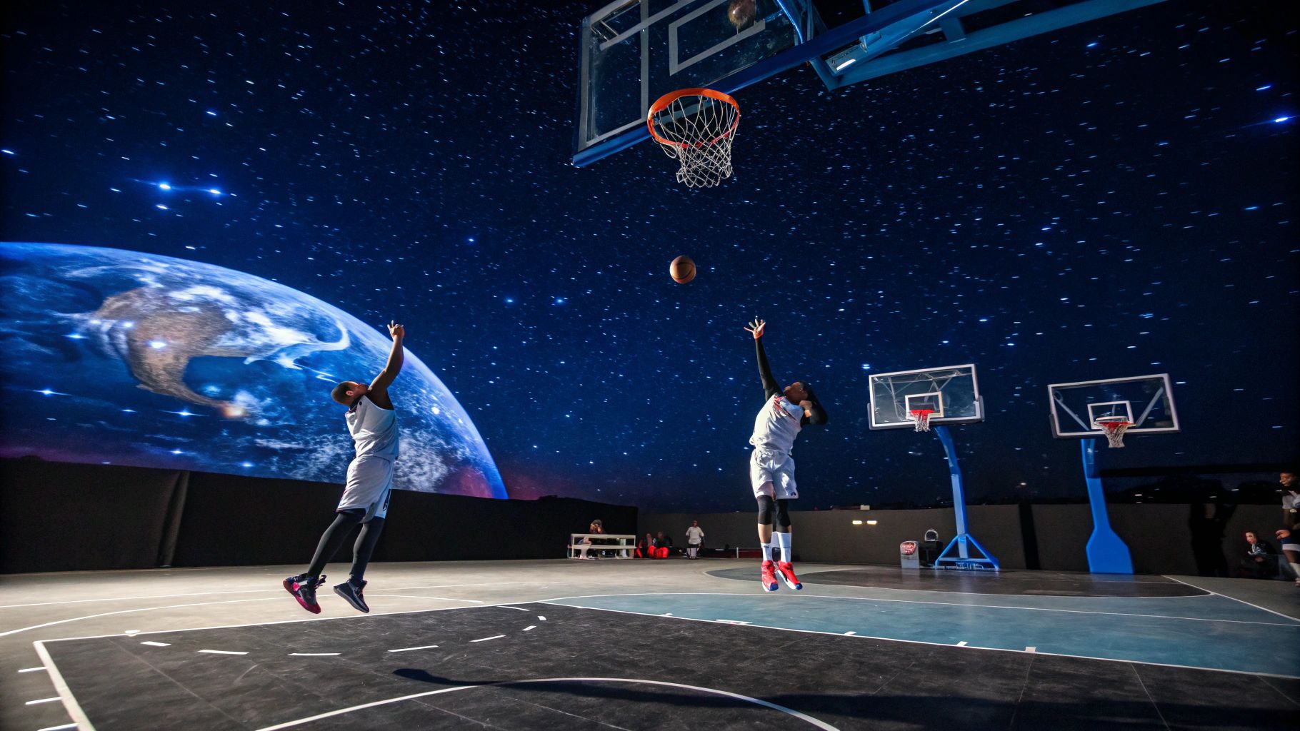 宇宙で未来バスケット試合