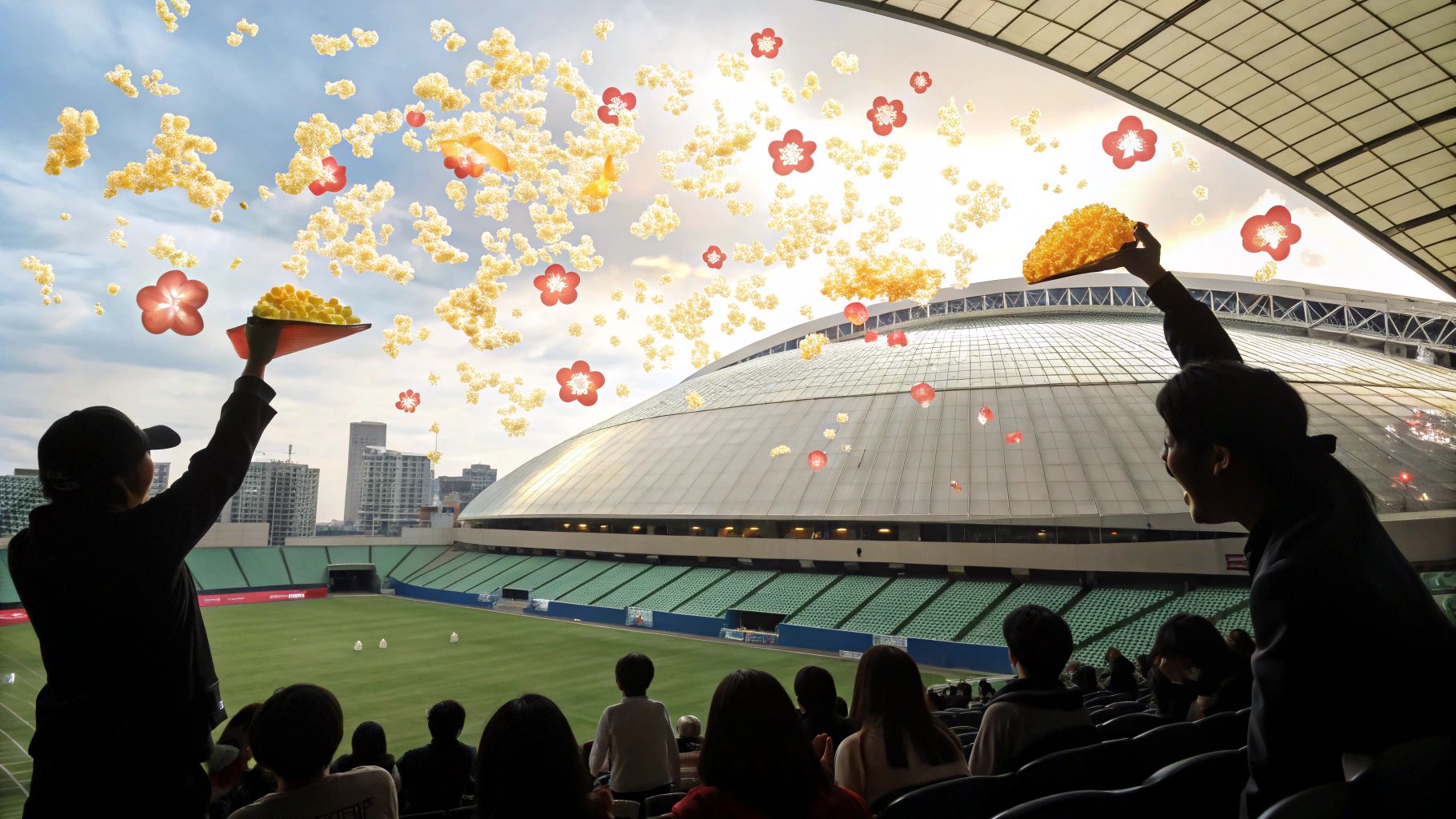 東京ドームにポップコーン降る祭り
