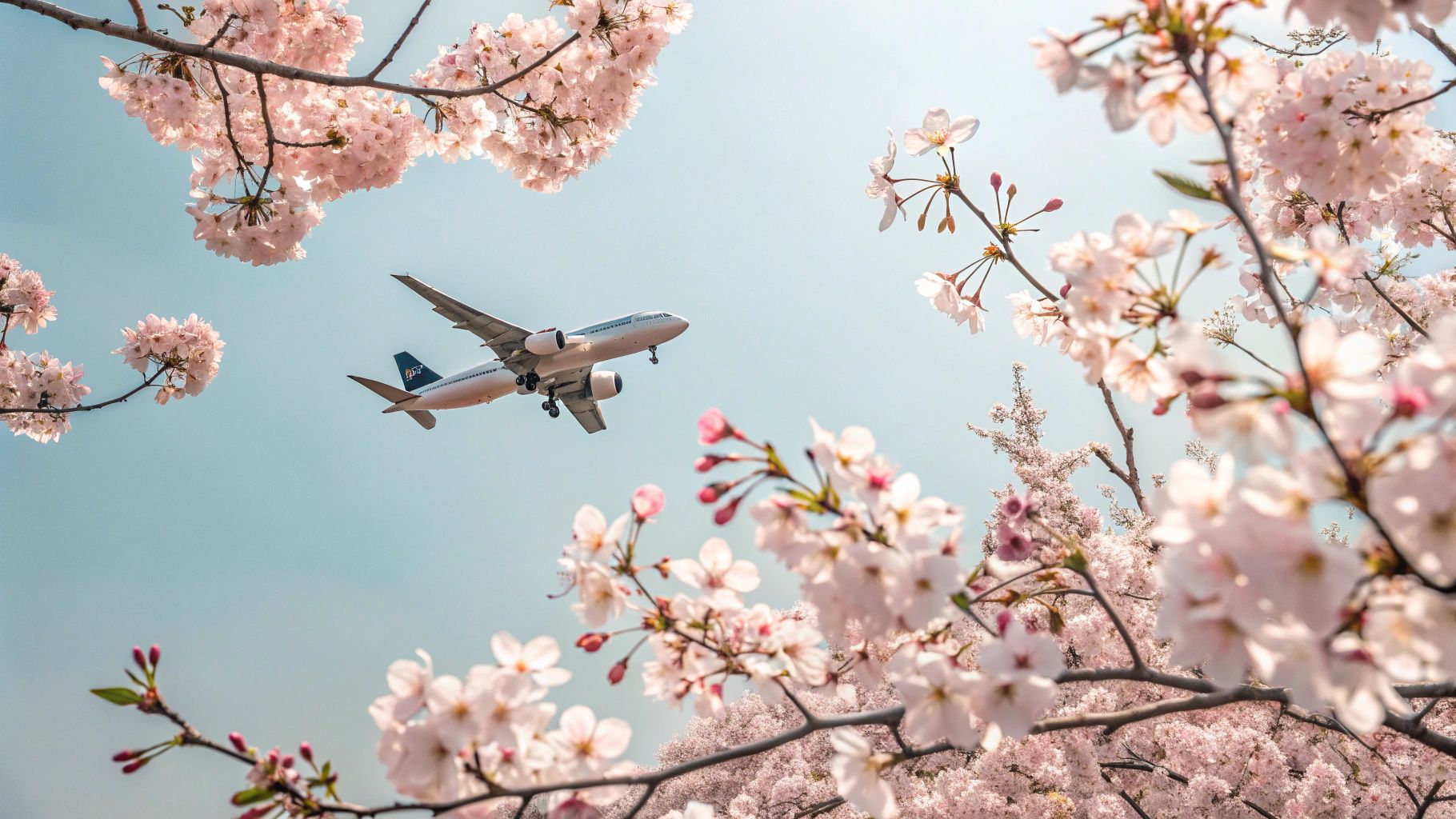 未来の桜香る飛行機幻想風景