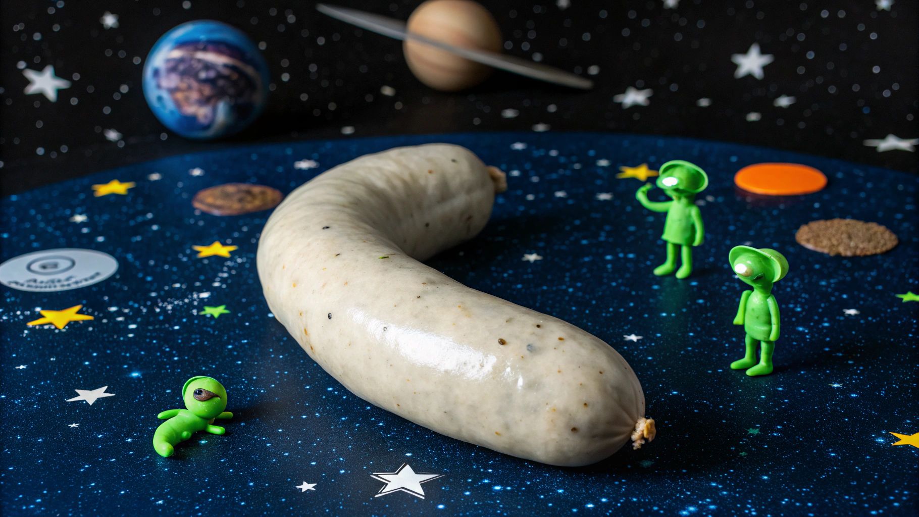 宇宙漂うウイスワースと緑色エイリアン