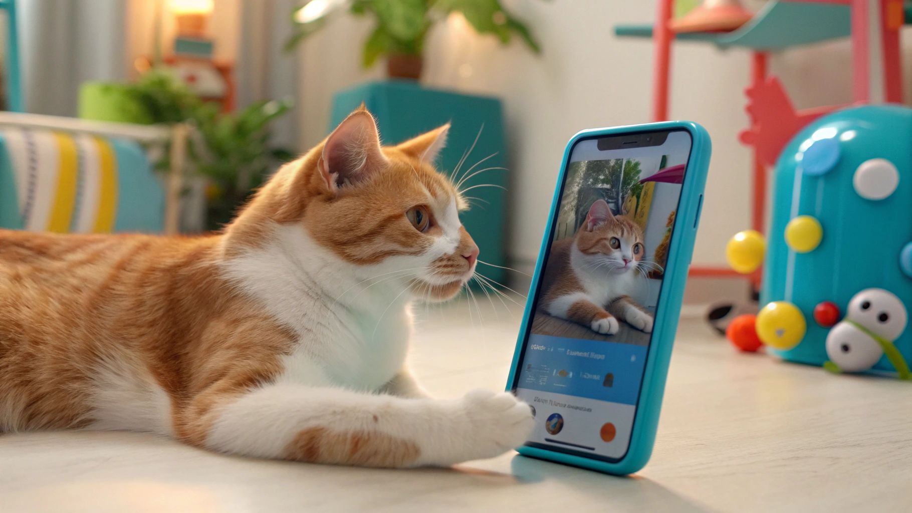 猫のスマホ自撮りイラスト
