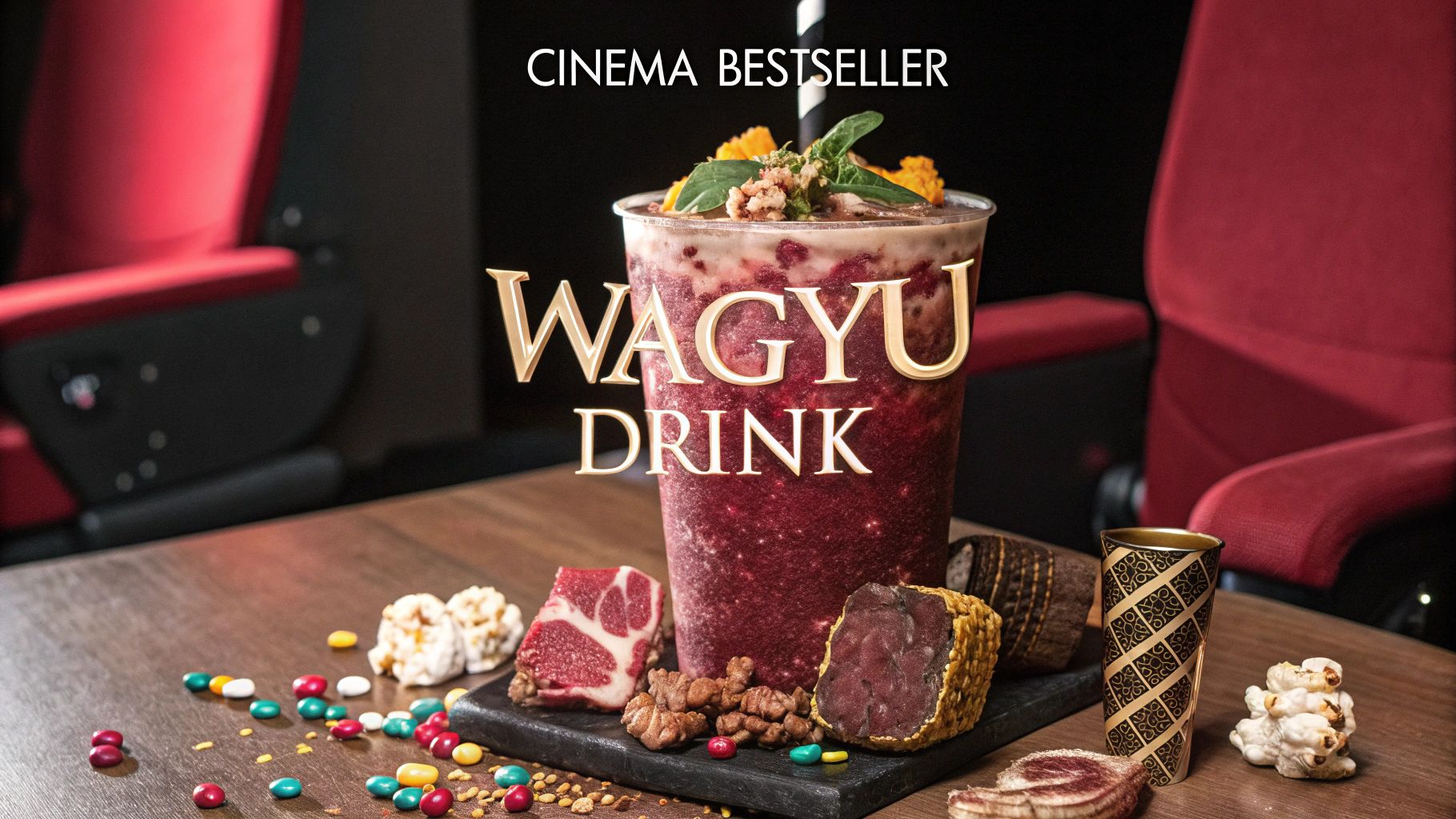 映画風和牛ドリンクとポップコーン