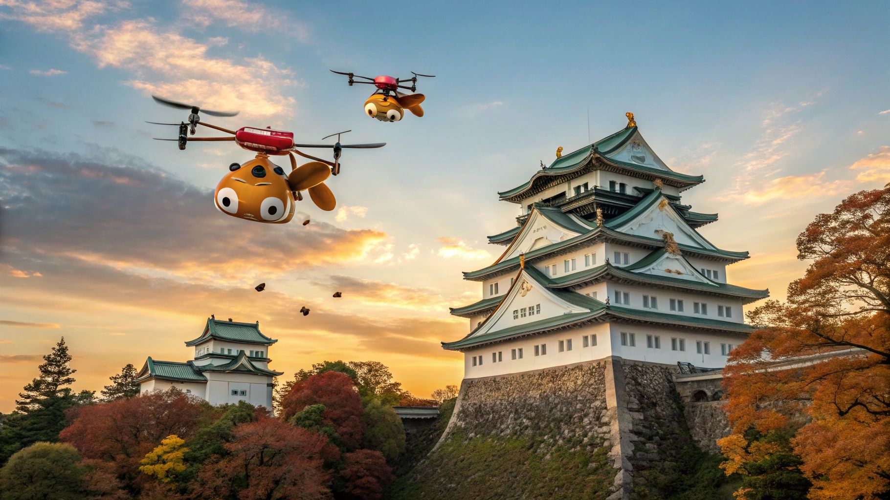 名古屋城上空のリス装ドローン