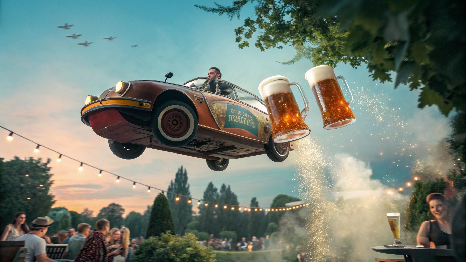 発酵ビール動力の空飛ぶビールカー
