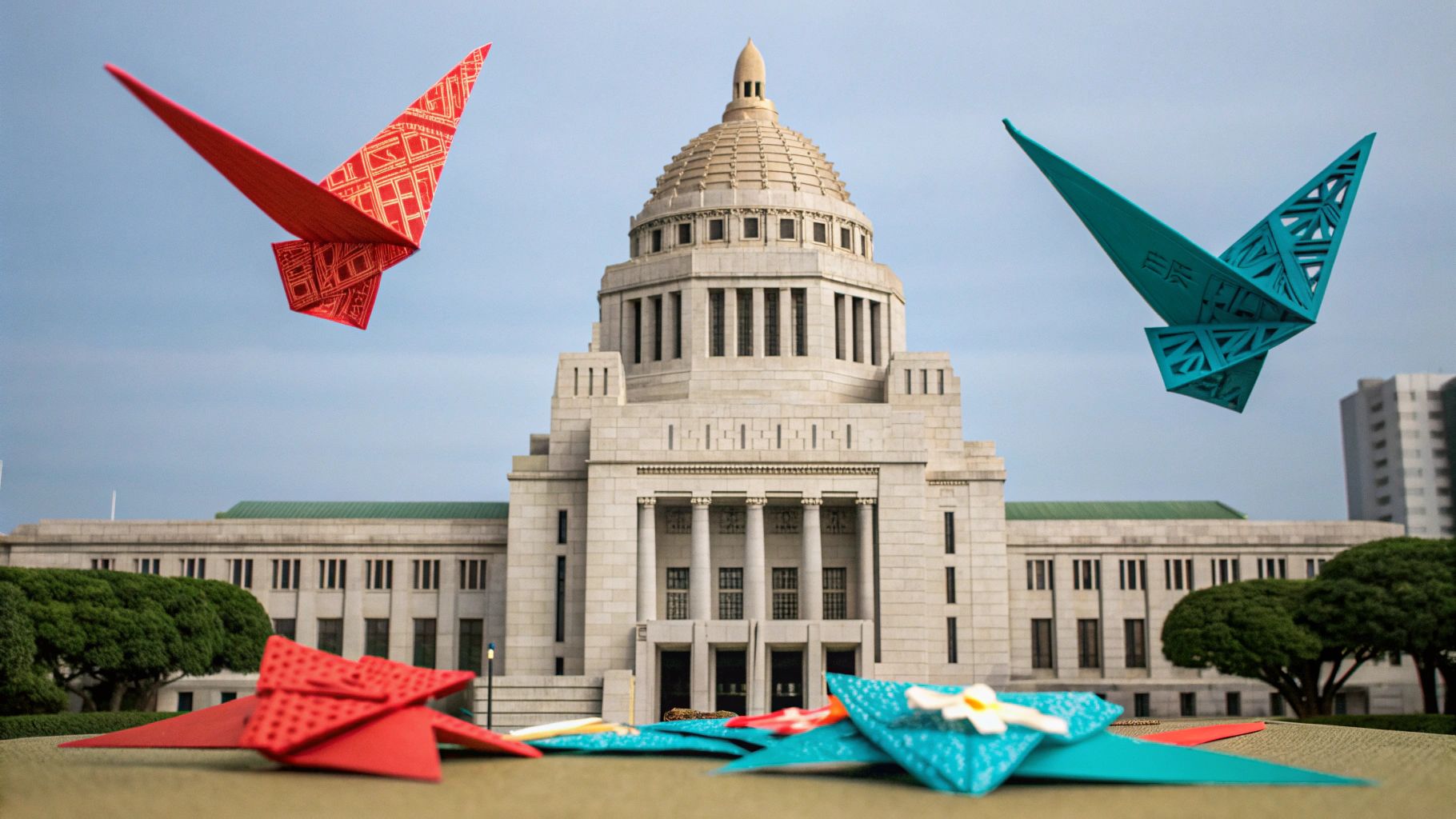 折紙風議事堂・鶴・猿のポップアート