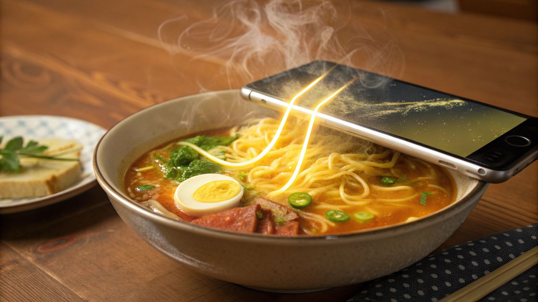 未来感スマホ充電うどん
