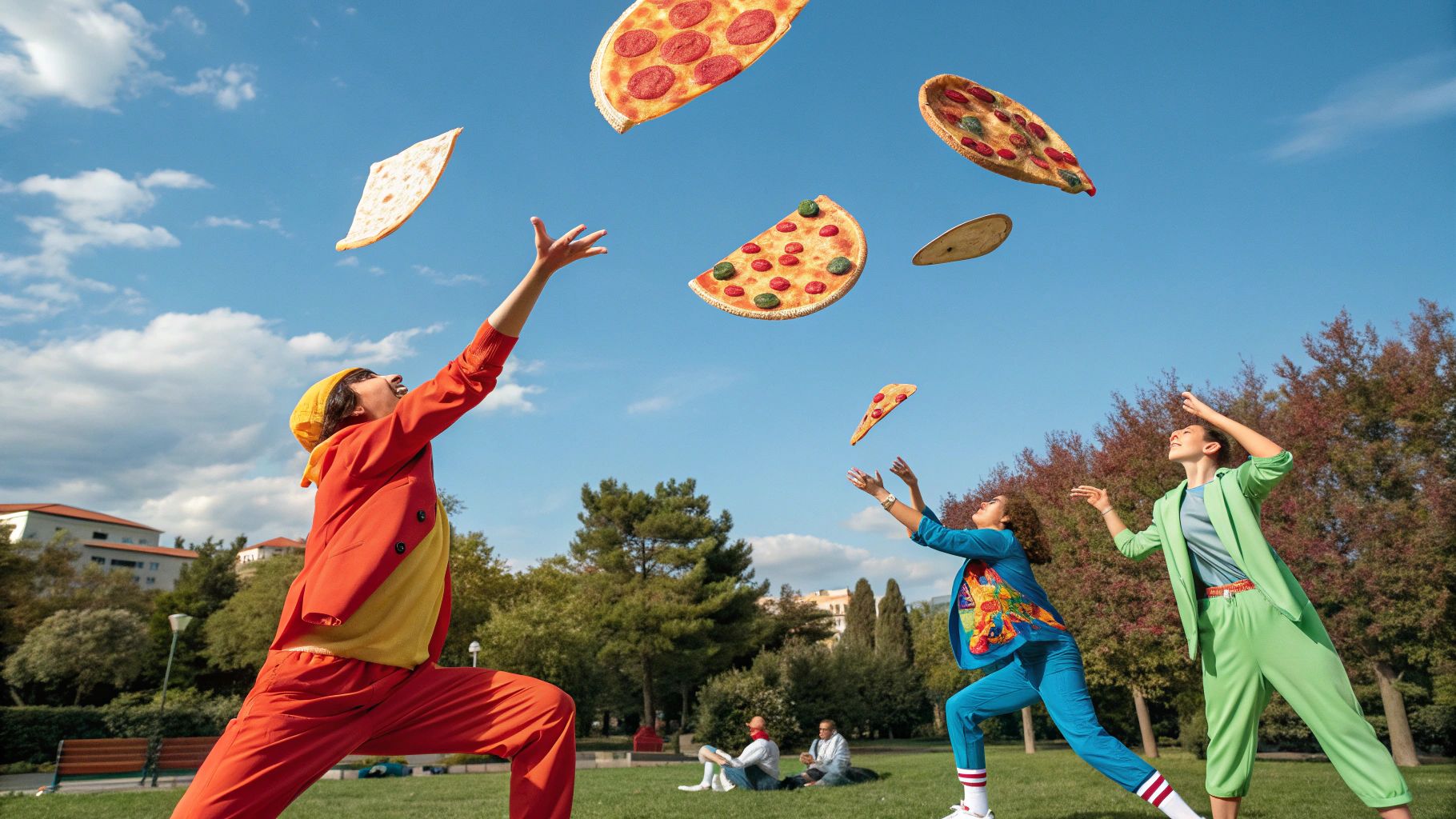 ポップアート公園でピザキャッチ