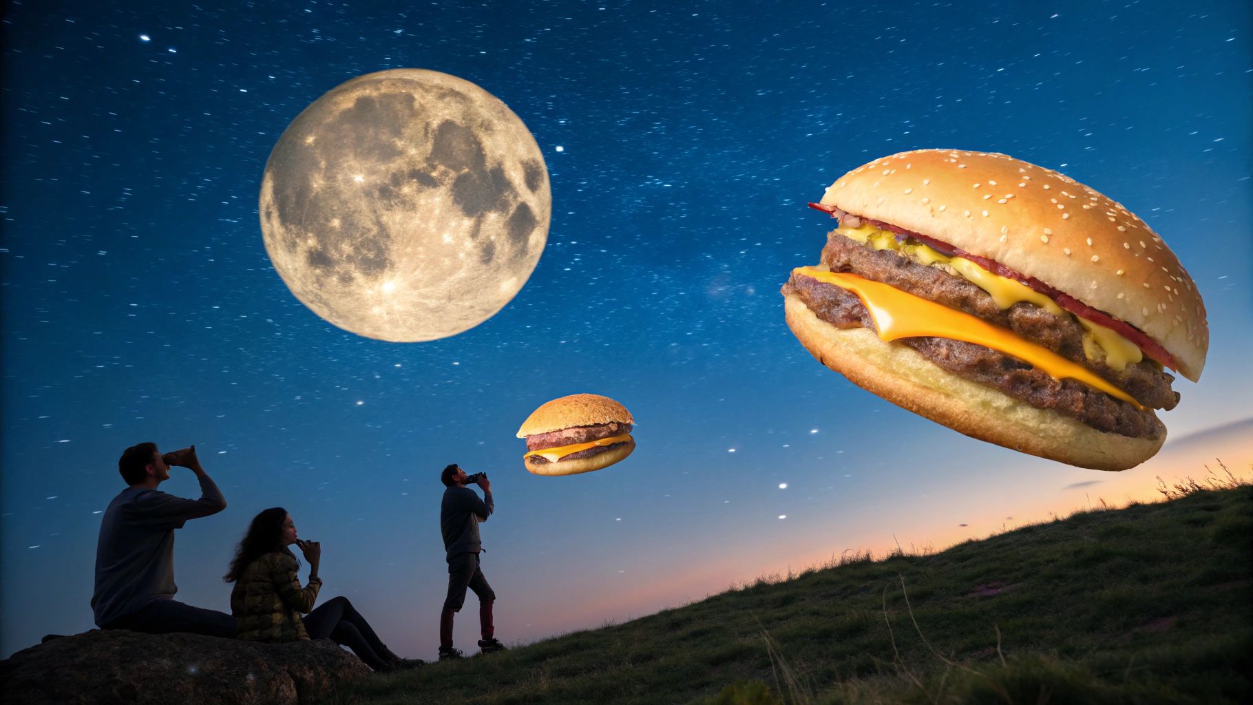 夜空浮遊巨大月見バーガー