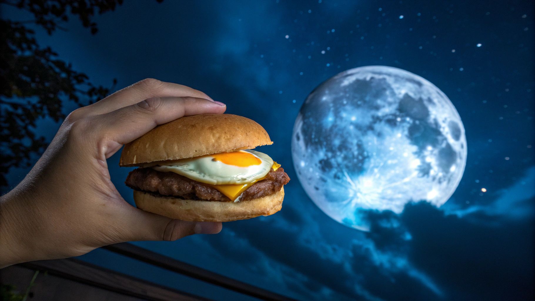 月食下の幻想的月見バーガー