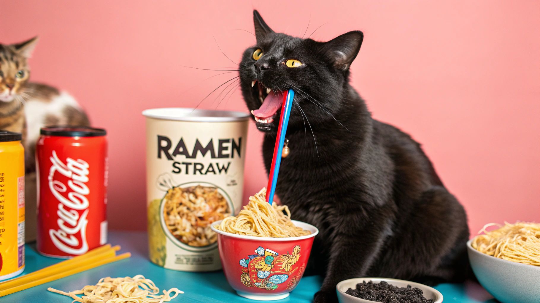 ポップアート黒猫のラーメンストロー