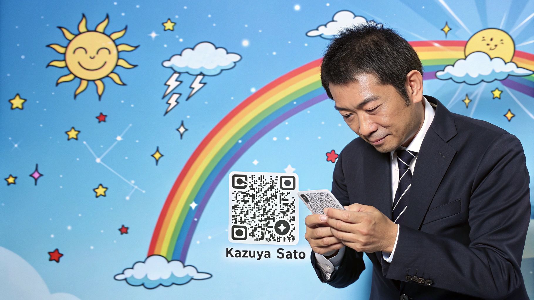 コミック風佐藤和也、QRコードと天気記号