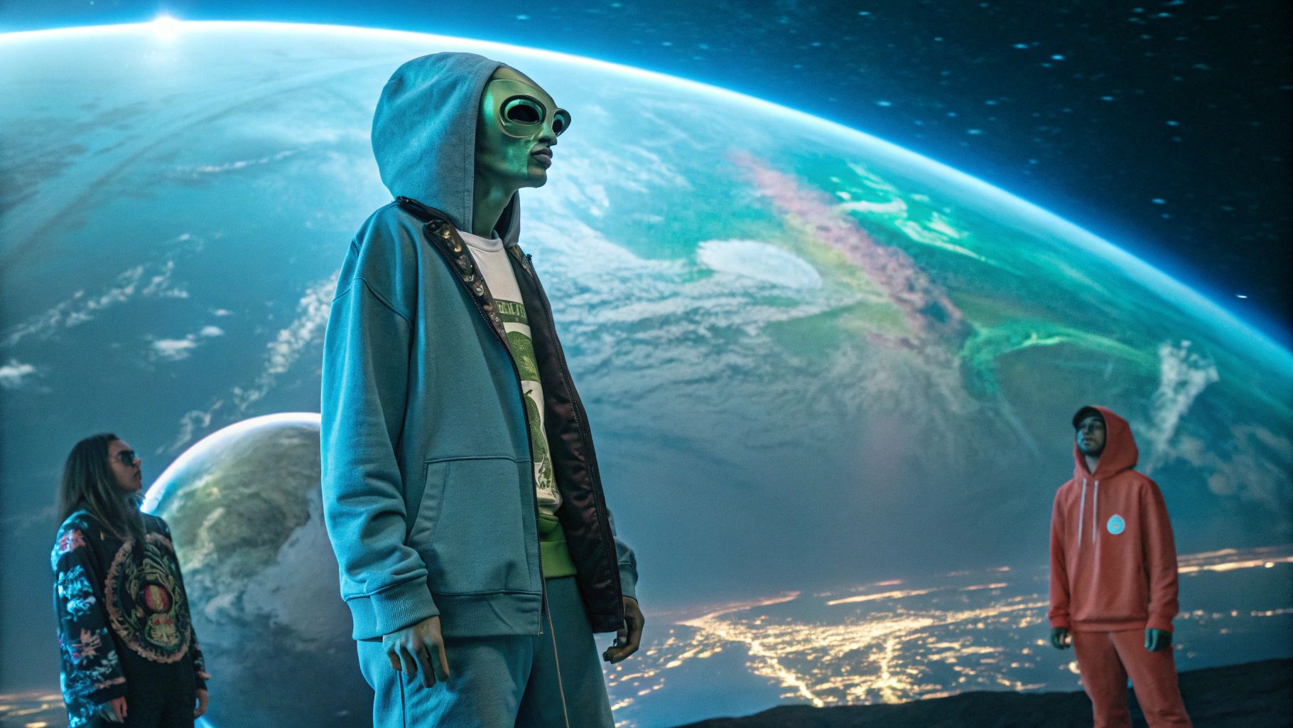 未来感漂う異星人サトシと地球風景