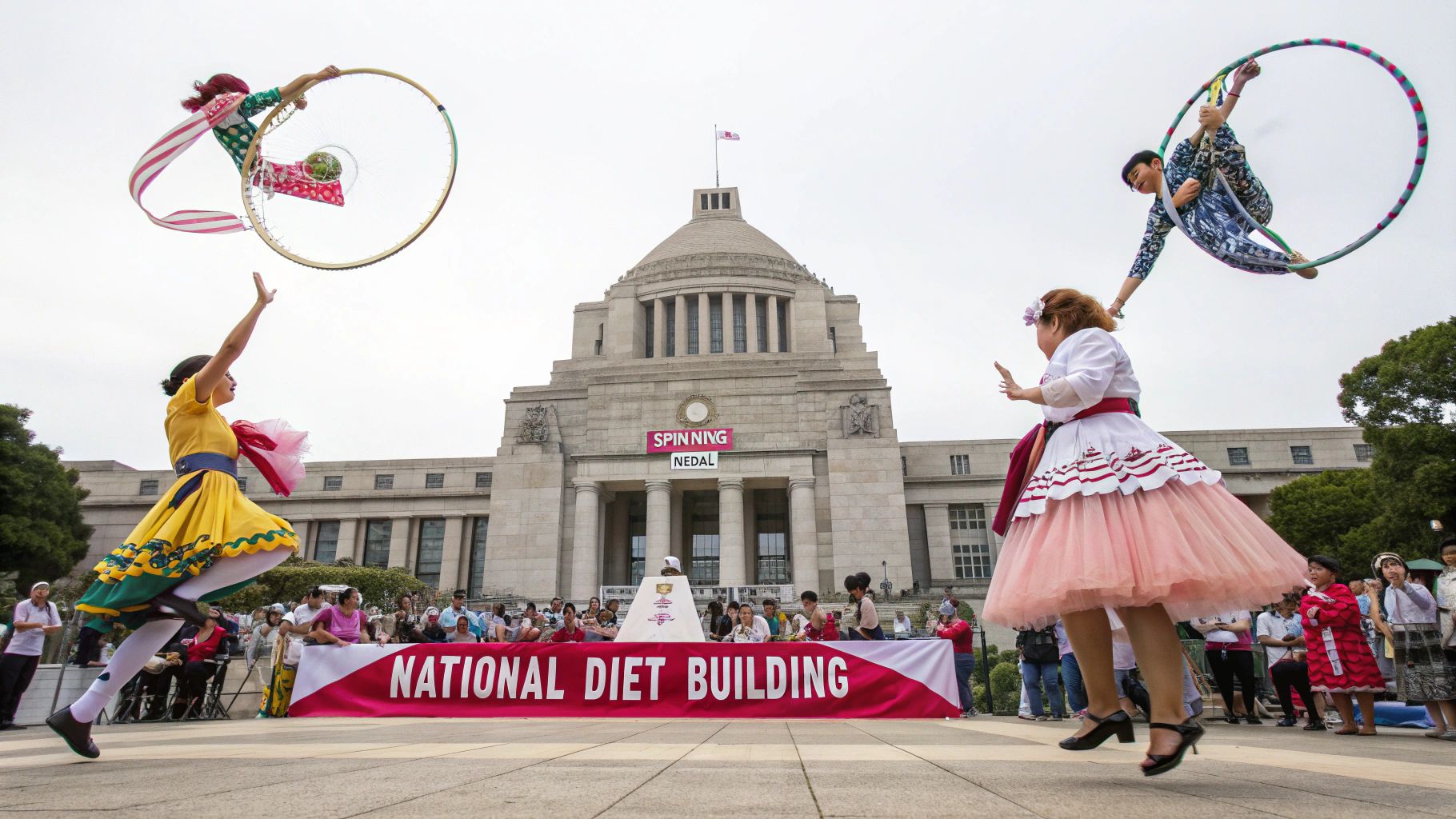 国会議事堂で愉快なスカート競演