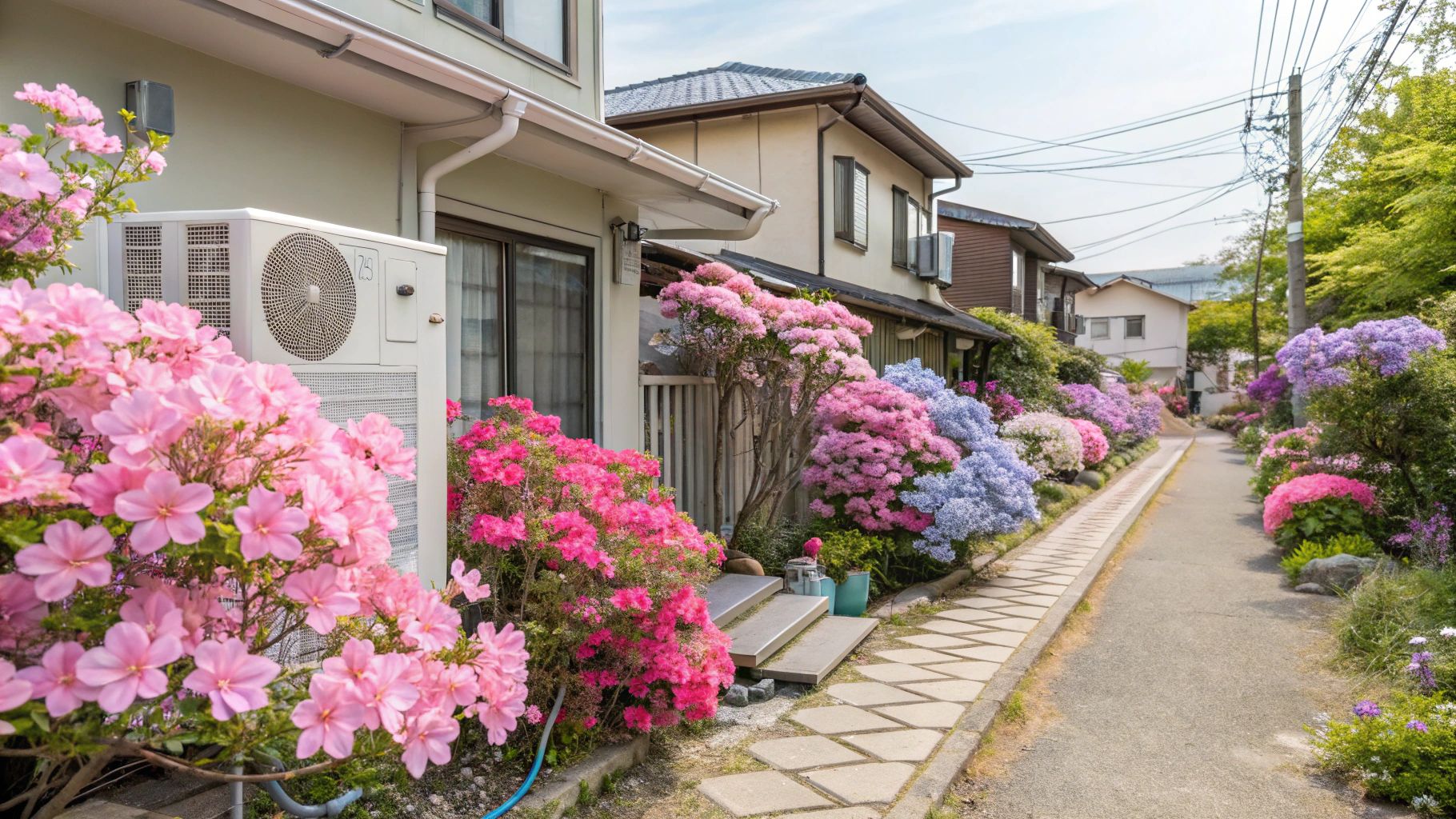 大阪郊外の夏、エアコン花園